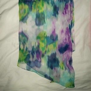 Watercolor Abstract Design Chiffon Scarf Blue Purple Green, 74” x 21”